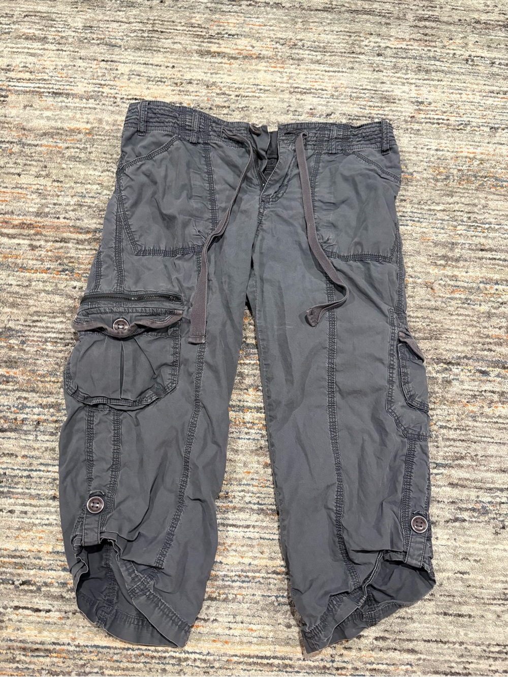 Woman’s  Gray Cargo Capri Pants - Casual Utility Style